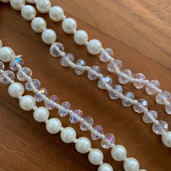 EUC 28” continuous strand faux pearls & clear crystals. Fun to wear as you like. - Picture 2 of 4